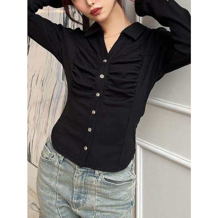 ブラック | フロントギャザーリブトップス | RESEXXY