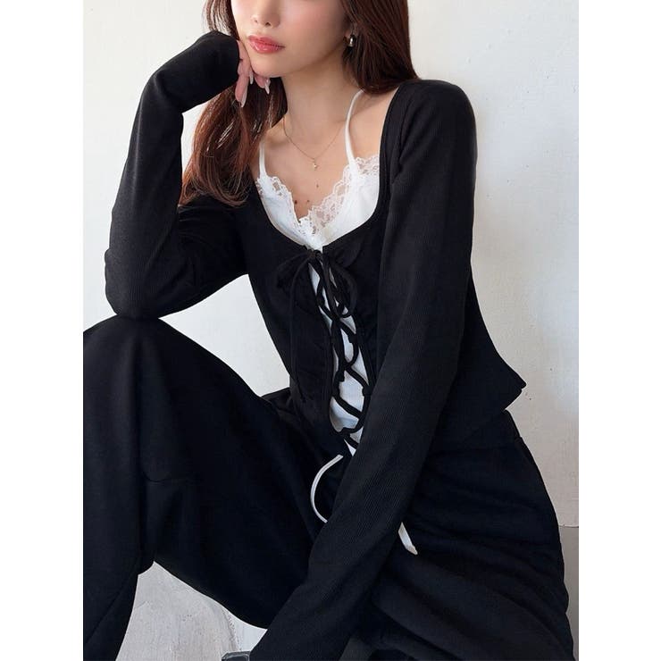 ブラック | レースアップリブトップス | RESEXXY