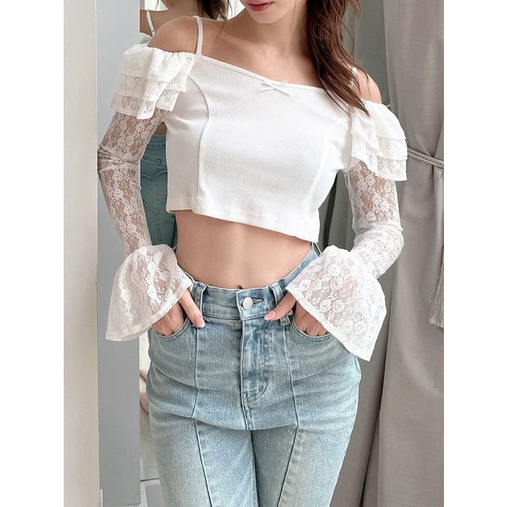 ホワイト | スリーブレースリブカットトップス | RESEXXY