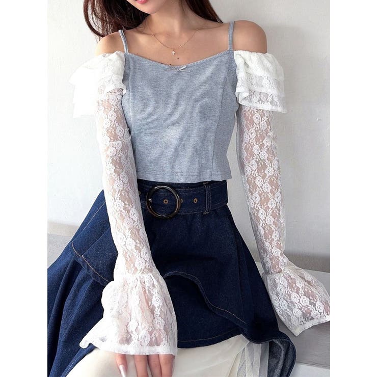 グレー | スリーブレースリブカットトップス | RESEXXY