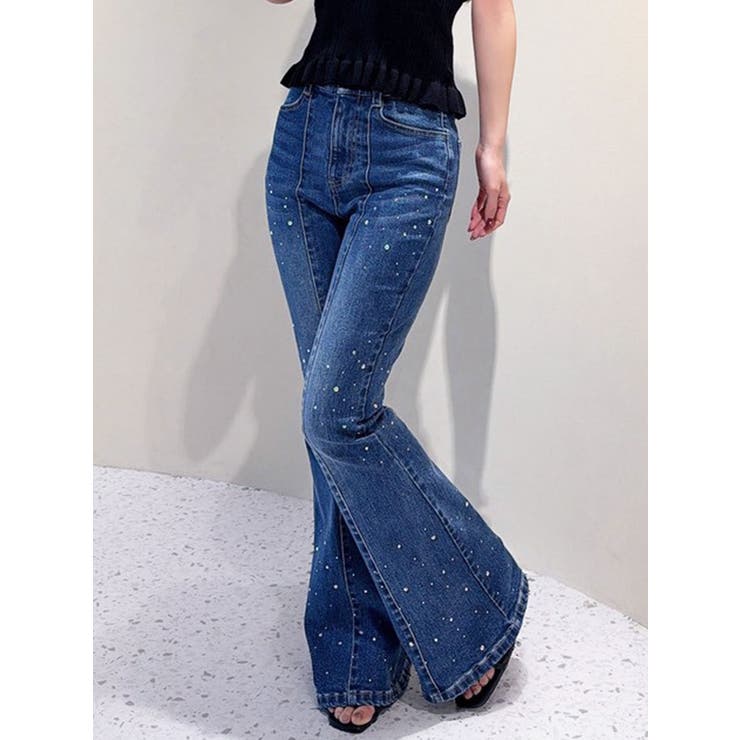 ブルー | ラインストーンデニムパンツ | RESEXXY