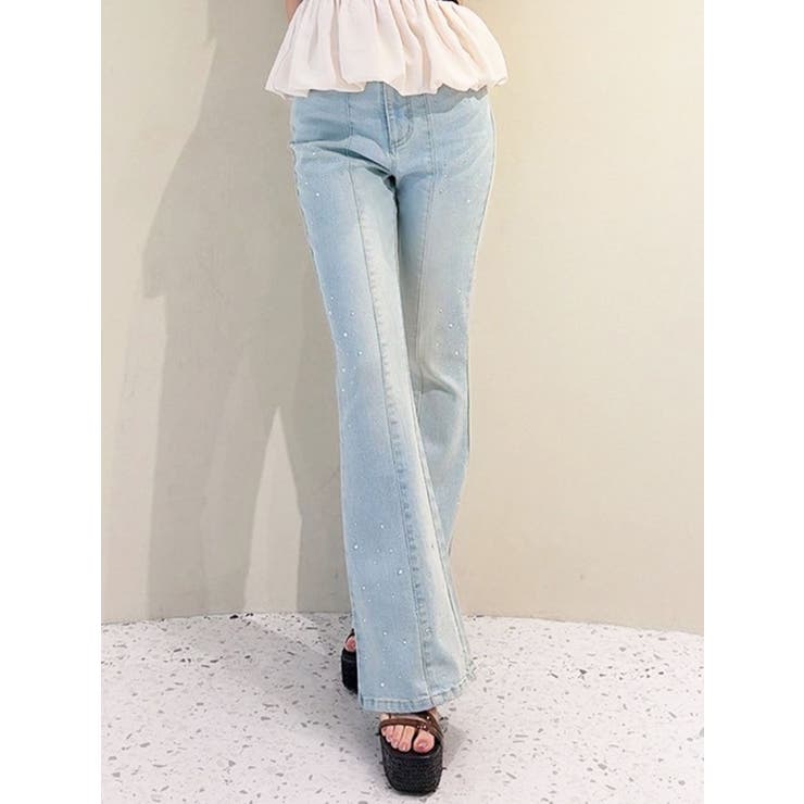アイスブルー | ラインストーンデニムパンツ | RESEXXY