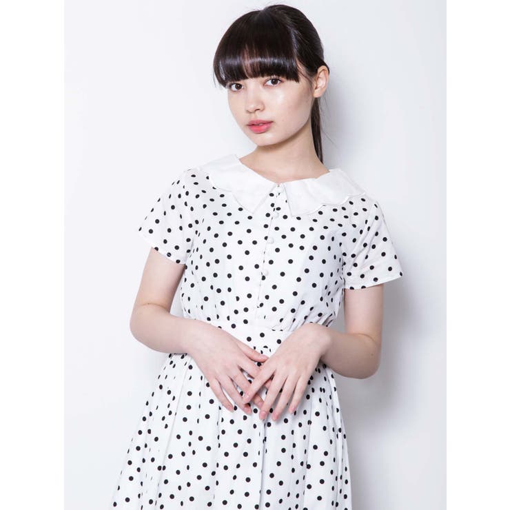 merry jenny 新品 ホワイト スカラップカラー ドットワンピース merry jenny ドットスカラップカラーワンピース（ホワイト） -靴