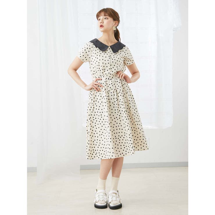 merry jenny 新品 ホワイト スカラップカラー ドットワンピース merry jenny ドットワンピース（ホワイト） -ファッション通販