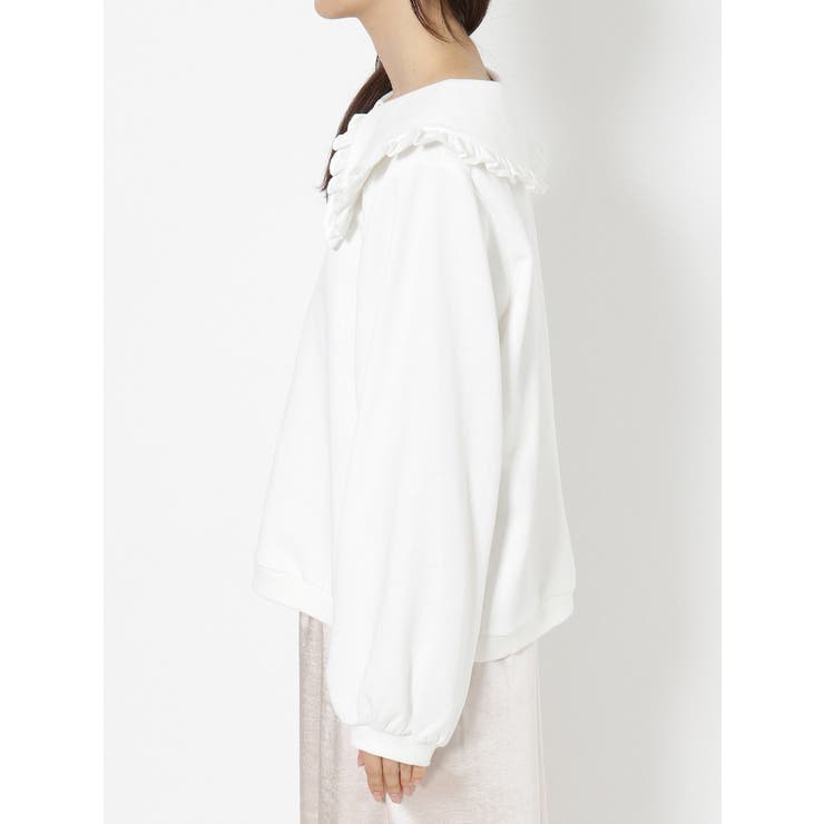 merry jenny 新品 ホワイト フリルカラートレーナー merry jenny トレーナー スウェット チュールパフスウェット