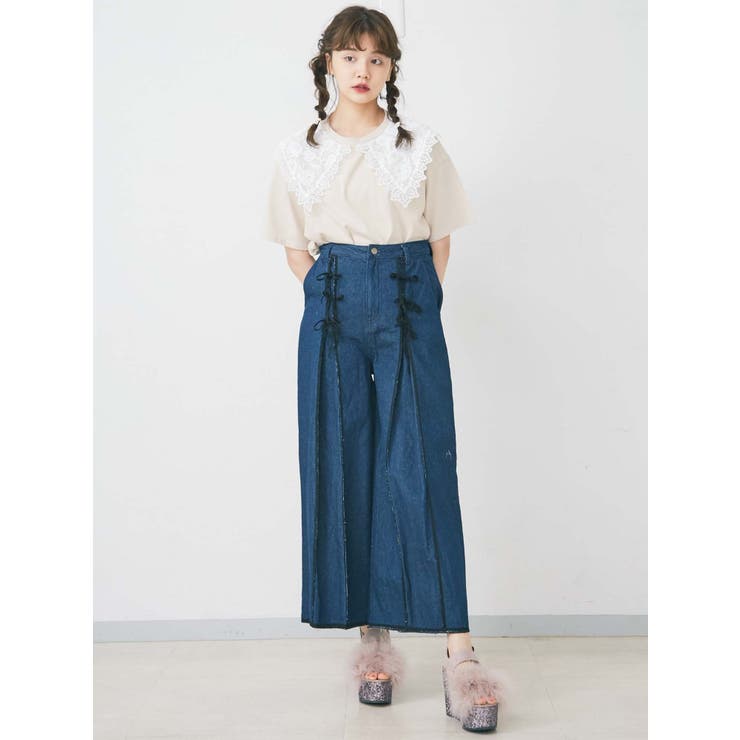 レースリボンデニムパンツ[品番：MKSW0022777]｜merry jenny