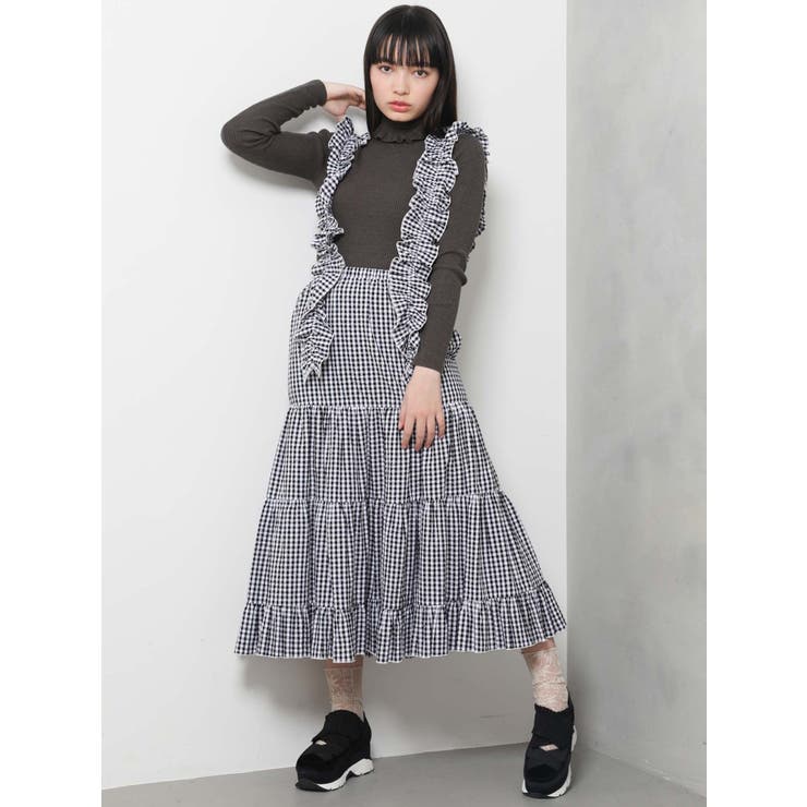 未使用品 HYS LOGOテープサスペンダー付 三段フリル ティアードスカート 未使用品 HYS LOGOテープサスペンダー付 三段フリル ティアードスカート