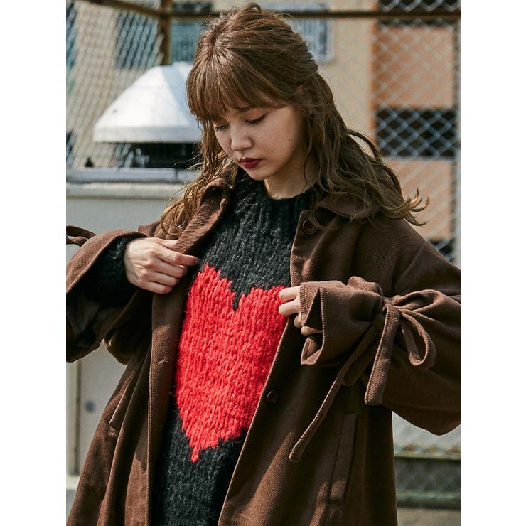 merry jenny frillスリーブガウンコート キルティング リボン 黒 frillスリーブガウンコート[品番：MKSW0034872]｜merry jenny