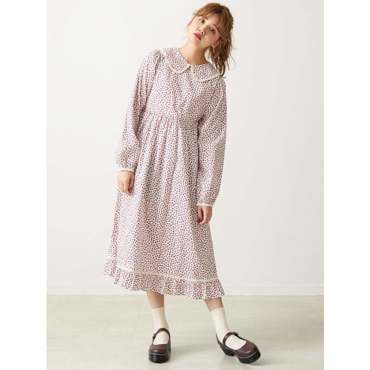 flowerステンカラーワンピース[品番：MKSW0025925]｜merry jenny
