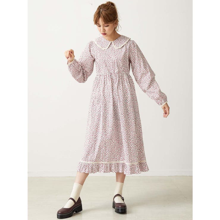 flowerステンカラーワンピース[品番：MKSW0025925]｜merry jenny