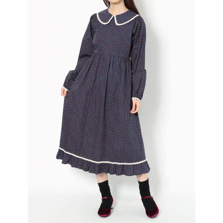 flowerステンカラーワンピース[品番：MKSW0025925]｜merry jenny