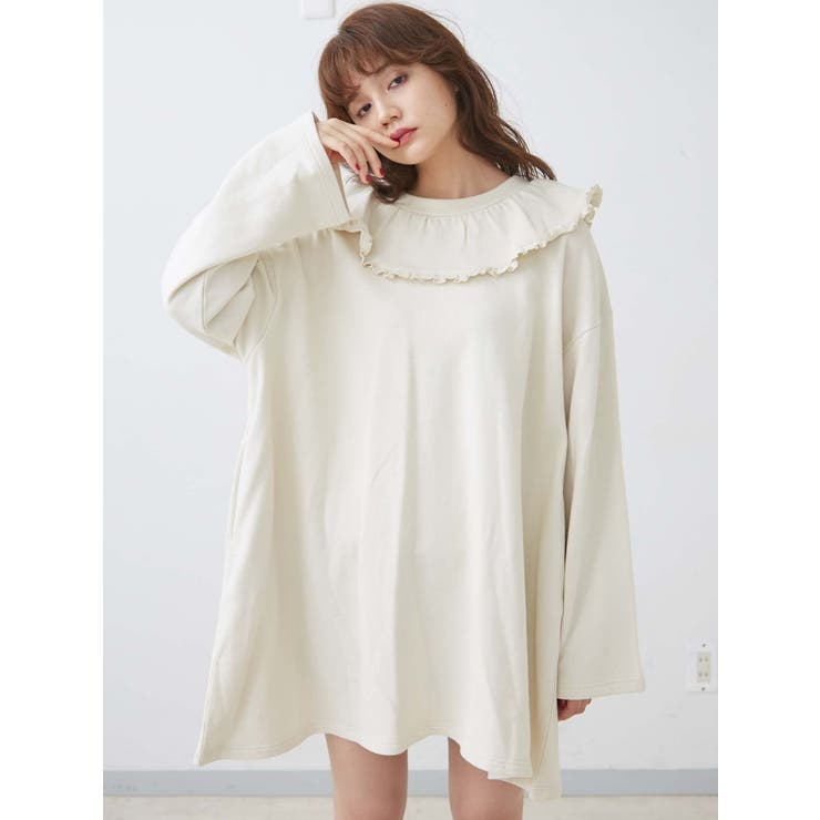 フリルネックミニワンピース[品番：MKSW0025244]｜merry jenny