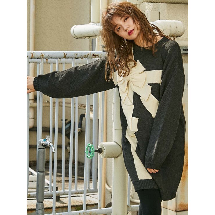 プレゼントリボンニットワンピース[品番：MKSW0026558]｜merry