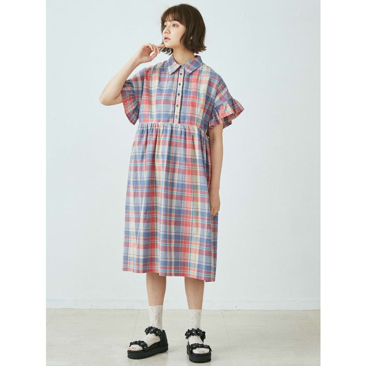 【新品未使用】merry jennyチェックフリルワンピース merry jenny チェックbigフリルカラーワンピース（ブラック