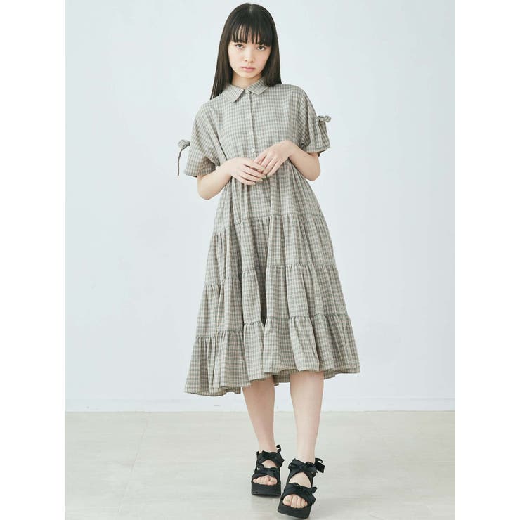 累計販売2万枚突破 Merry Jenny メリージェニー 袖リボン チェック柄 ティアードワンピース サイズ Free ワンピース ブランド古着バズストア ポイント10倍 Energydynamics Lac Com