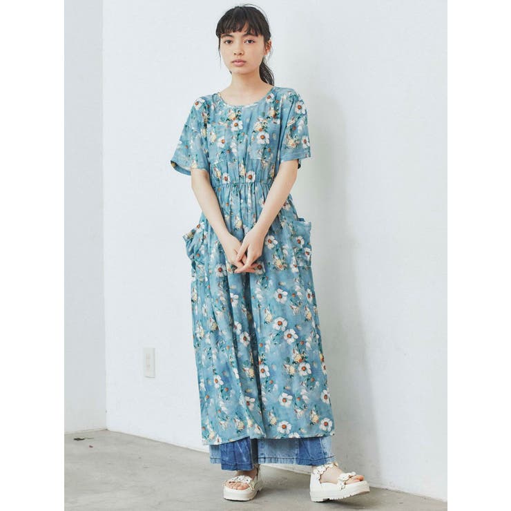 flower paintロングワンピース[品番：MKSW0030674]｜merry jenny
