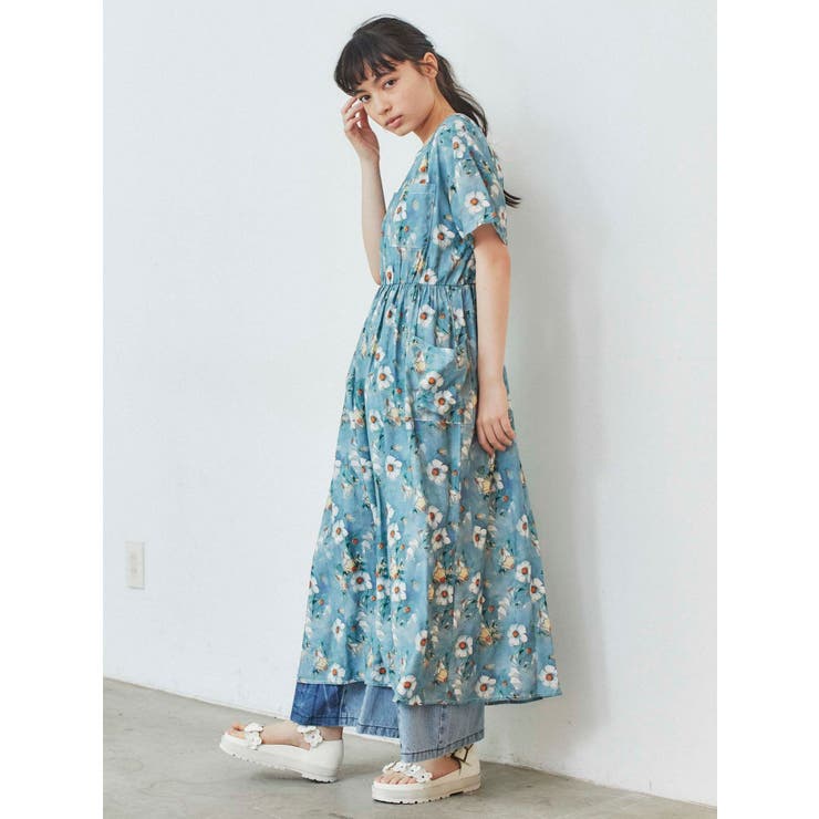 flower paintロングワンピース[品番：MKSW0030674]｜merry jenny