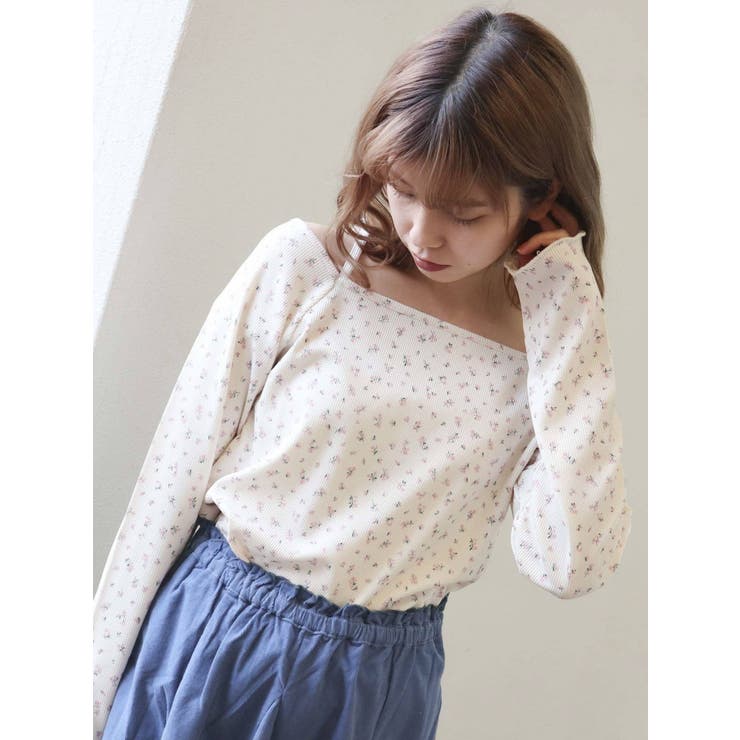 花柄ワッフルロンTee[品番：MKSW0030988]｜merry jenny