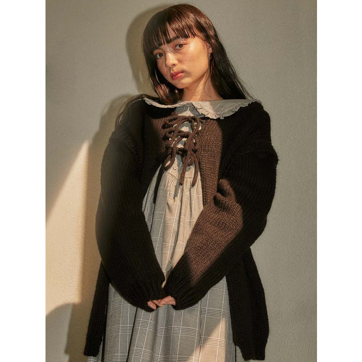3way ribbonニットカーディガン[品番：MKSW0031658]｜merry