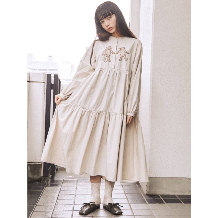 Bear刺繍シャツワンピース[品番：MKSW0034137]｜merry jenny