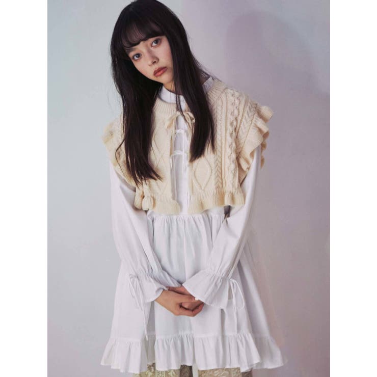 merry jenny 新品 ホワイト ギャザーリボンワンピース merry jenny（メリージェニー）の「ギャザーリボンワンピース