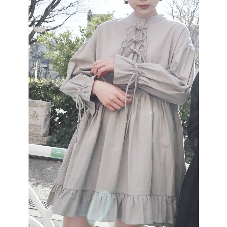 美品✨エムズグレイシー ギャザーフリル ロングワンピース 袖リボン 40 HARE ワンピース ロングフリルギャザーリボンワンピース(HARE