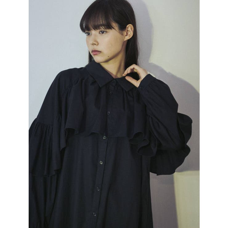 ロングフリルケープシャツワンピース[品番：MKSW0036408]｜merry