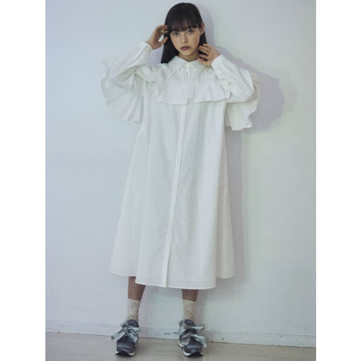 ロングフリルケープシャツワンピース[品番：MKSW0036408]｜merry