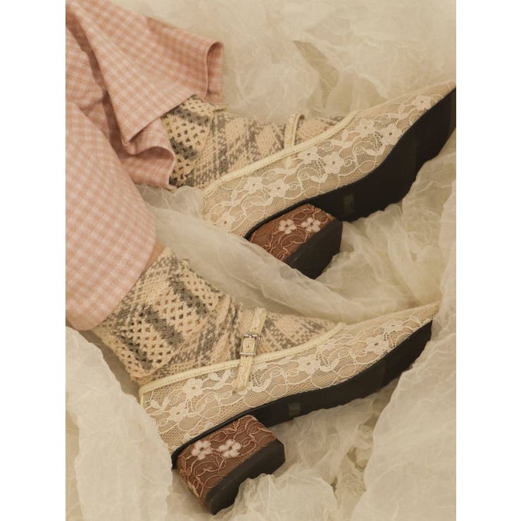 バイカラーレースストラップshoes[品番：MKSW0034895]｜merry