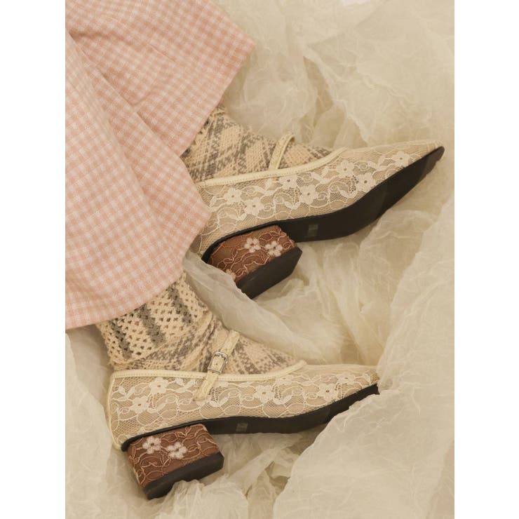 バイカラーレースストラップshoes[品番：MKSW0034895]｜merry jenny 