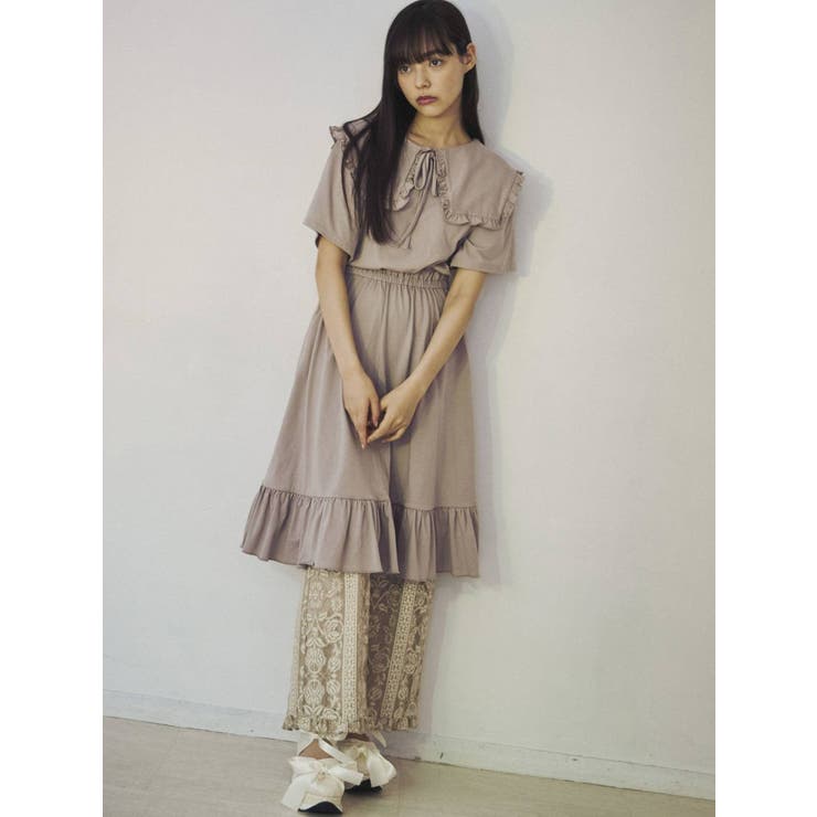 merry jennyボタンワンピース　光沢ある生地　フリル襟　セーラー　羽織り merry jenny ワンピース セーラーニットミニワンピース
