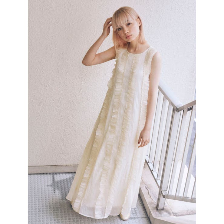 merry jenny フリルノースリーブロングワンピース merry jenny フリル付きノースリーブロングワンピース フリルスリーブ