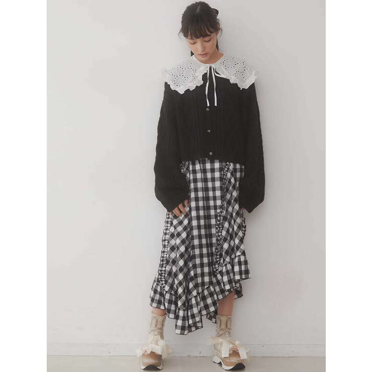 lace collarケーブルニットカーディガン[品番：MKSW0040090