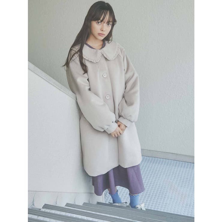 【MERRY JENNY】美品 メリージェニー ベロアフリルカラーコート M～L merry jenny ベロアフリルカラーコート（ブラック