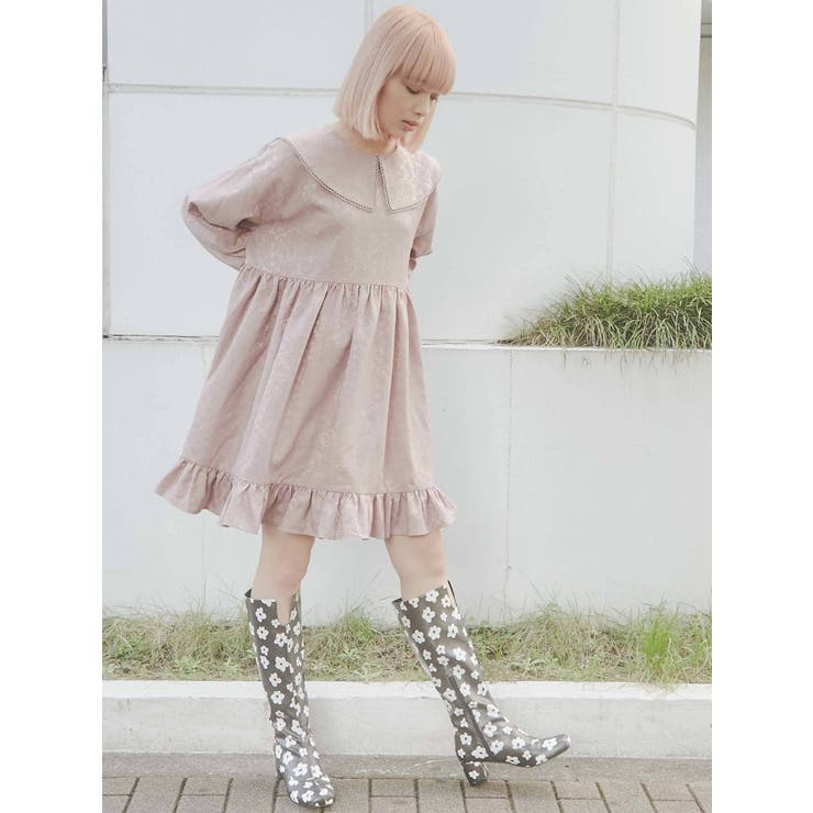 flowerジャガードミニワンピース[品番：MKSW0041503]｜merry jenny