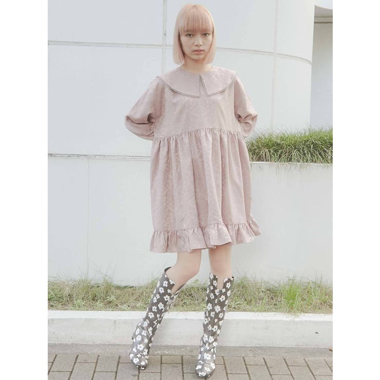 flowerジャガードミニワンピース[品番：MKSW0041503]｜merry jenny