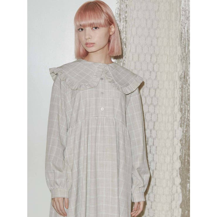 フリルチェックニットワンピース アンドクチュール AND COUTURE ラッフルフリルチェック