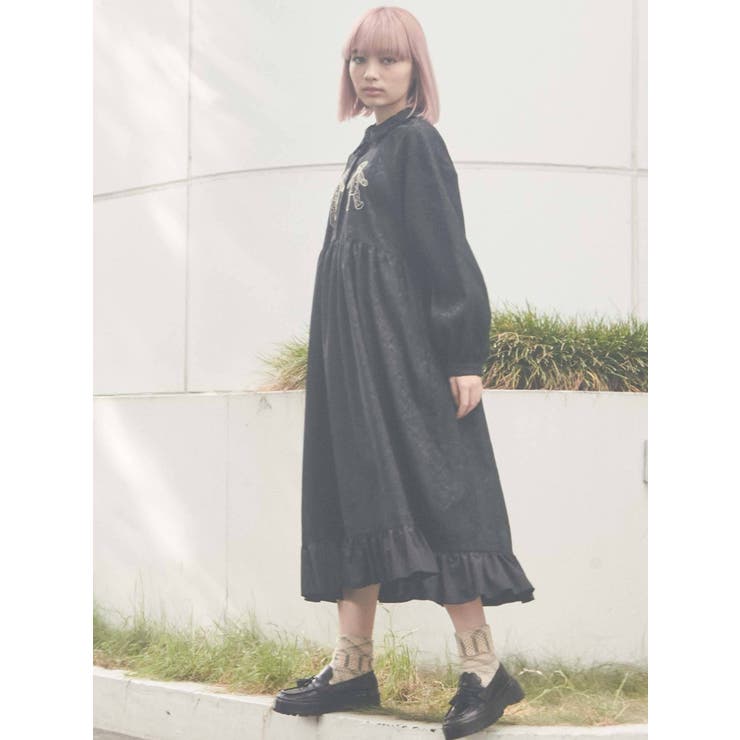 【HOLIDAY】ベアジャガードワンピース ロングbearジャガードシャツワンピース[品番：MKSW0041482