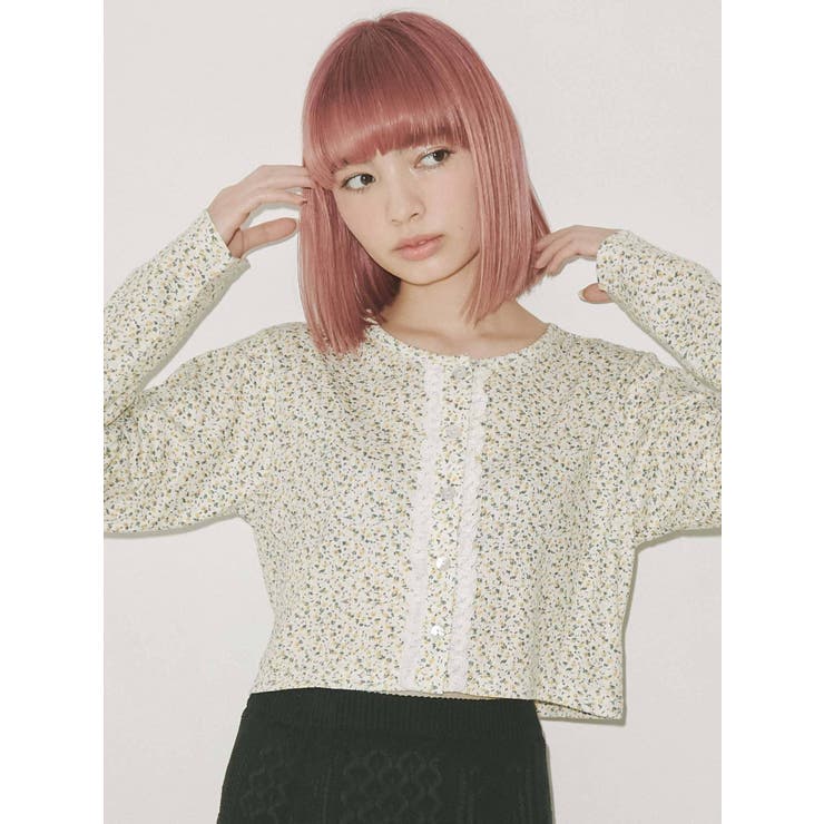 flowerフリルレースカーディガン[品番：MKSW0042223]｜merry