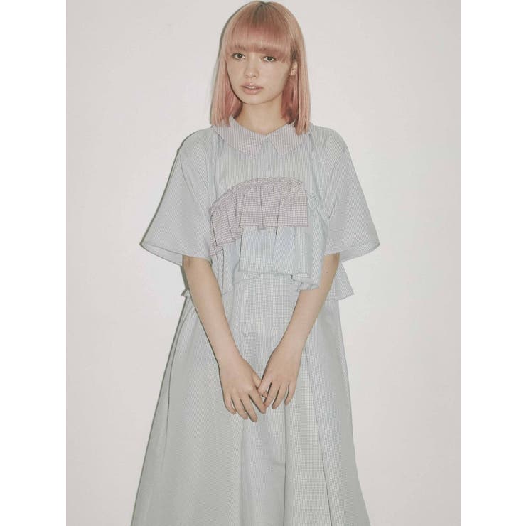 KANEKOISAO小花とギンガムパッチワークロングワンピースキナリ