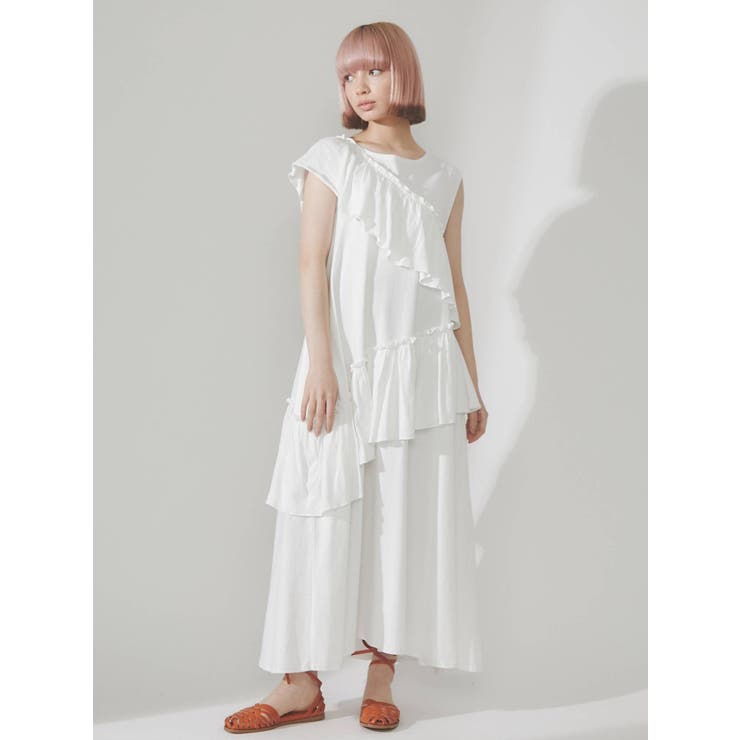 アシメフリルカットロングワンピース[品番：MKSW0044205]｜merry jenny 