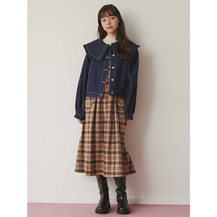 フリルカラーデニムジャケット[品番：MKSW0046565]｜merry jenny 