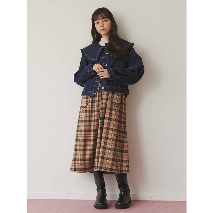 フリルカラーデニムジャケット[品番：MKSW0046565]｜merry jenny