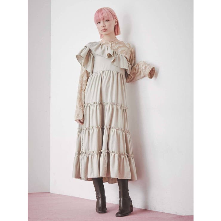 ワンショルダーティアードワンピース[品番：MKSW0045828]｜merry jenny