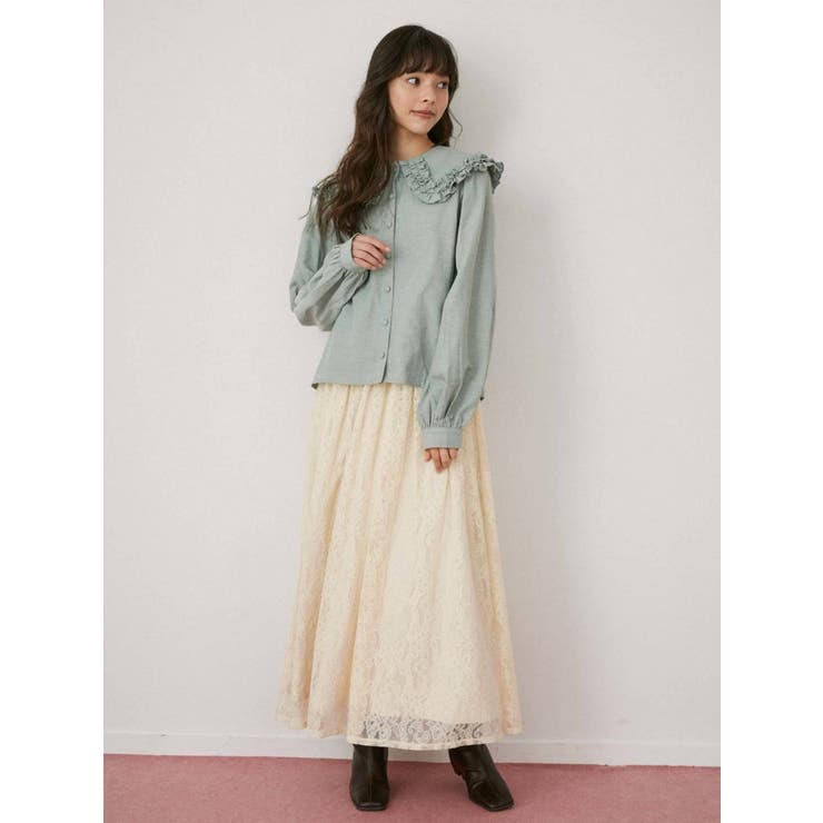 フリルカラーパフスリーブブラウス[品番：MKSW0045780]｜merry jenny