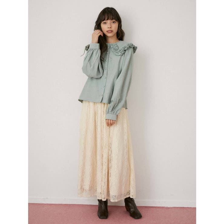 フリルカラーパフスリーブブラウス[品番：MKSW0045780]｜merry jenny