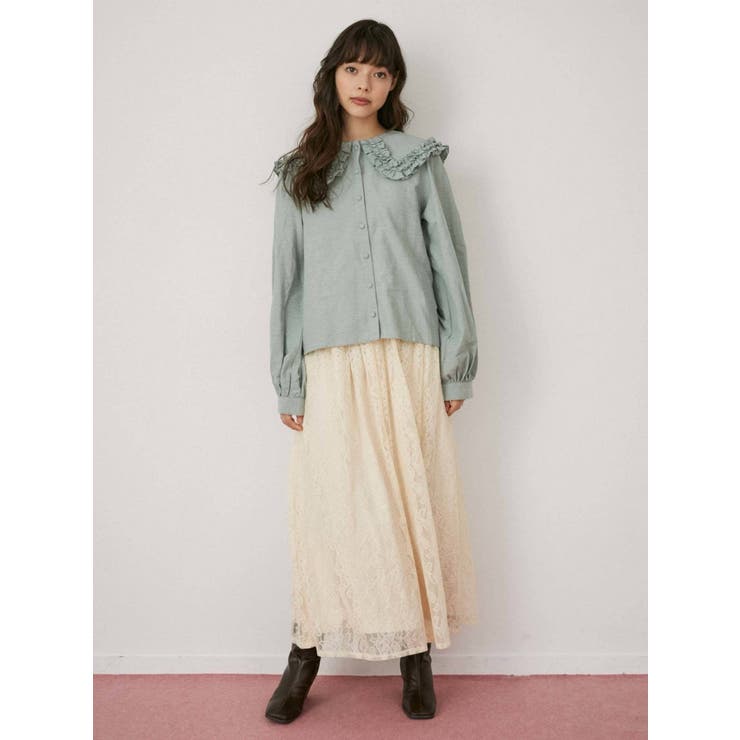 ブラウス シャツ フリルカラーパフスリーブブラウス レディース Lace Ladies ブラウス シャツ 2WAY フリル スタンドカラー