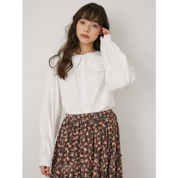 フリルカラーパフスリーブブラウス[品番：MKSW0045780]｜merry jenny