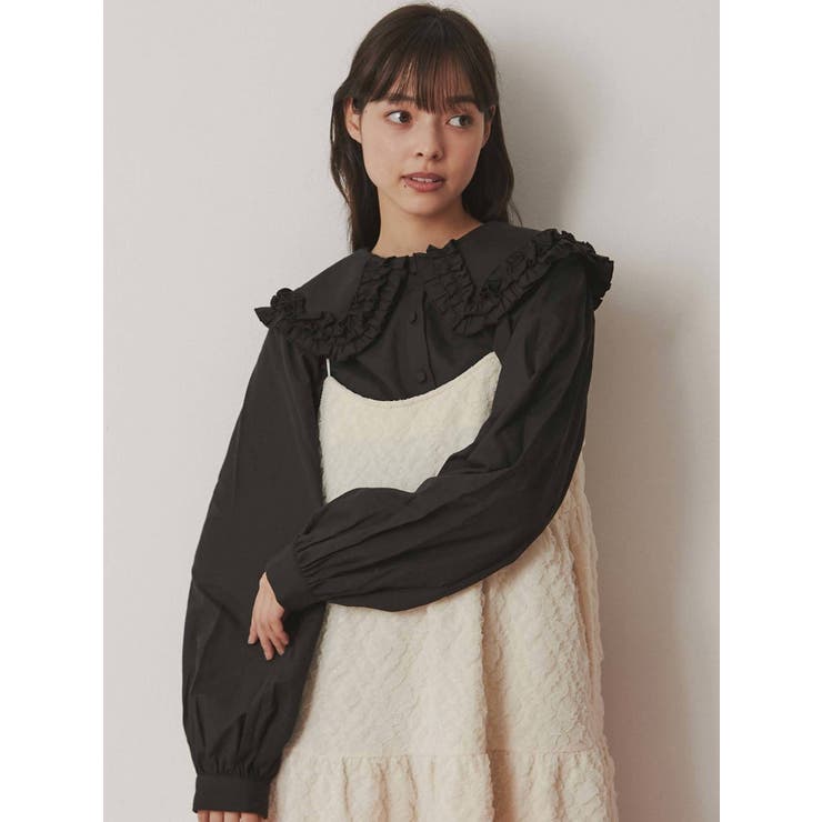 ブラウス シャツ フリルカラーパフスリーブブラウス レディース フリルカラーパフスリーブブラウス[品番：MKSW0045780]｜merry