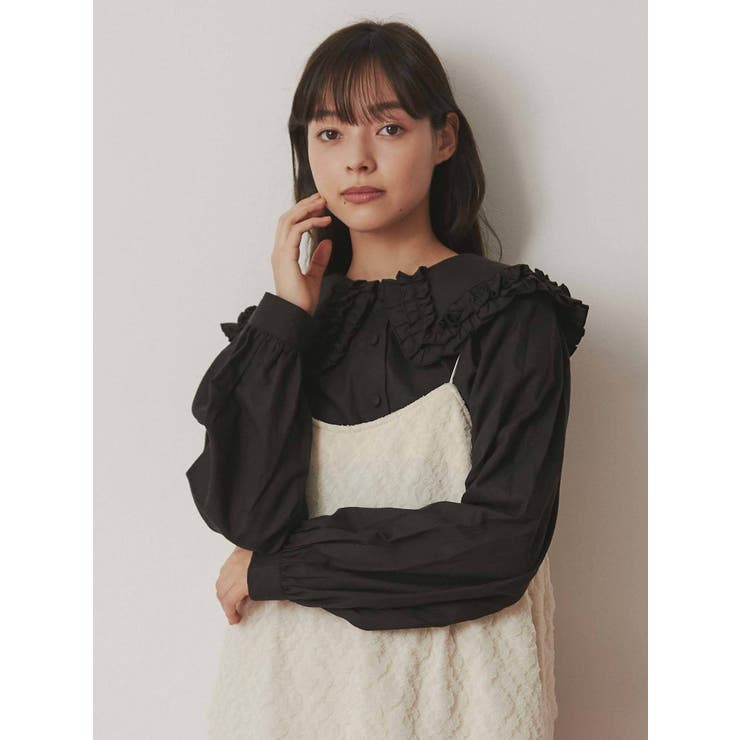 ブラウス シャツ フリルカラーパフスリーブブラウス レディース フリルカラーパフスリーブブラウス[品番：MKSW0045780]｜merry
